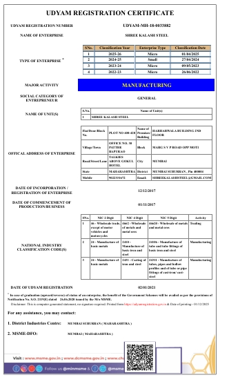 Udyam Certificate